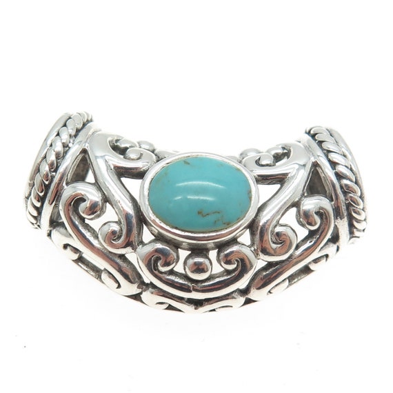 925 Sterling Silver Vintage Real Turquoise Ornate… - image 4