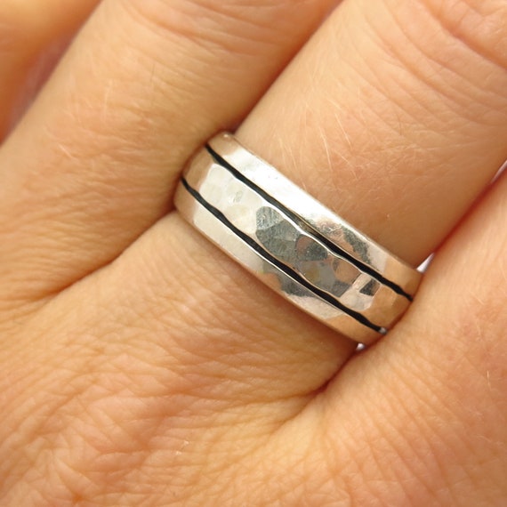 925 Sterling Silver Hammered Finish Band Ring Siz… - image 1