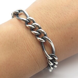 925 Sterling Silver Vintage Italy Figaro Link Bracelet 6.75"