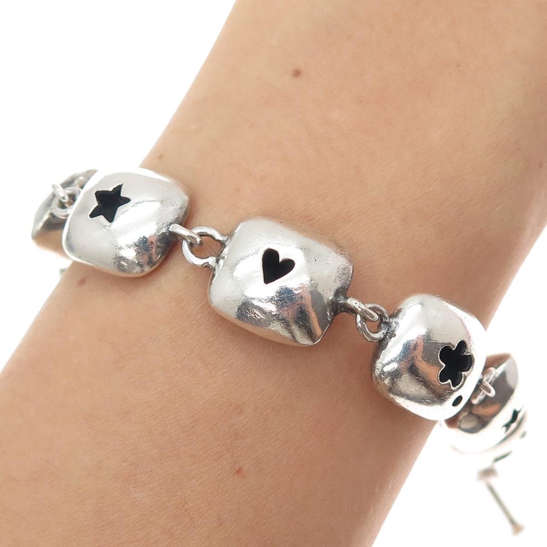 925 Sterling Silver Vintage Heart Star Flower Shadow Box Link