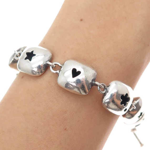 925 Sterling Silver Vintage Heart Star Flower Shadow Box Link