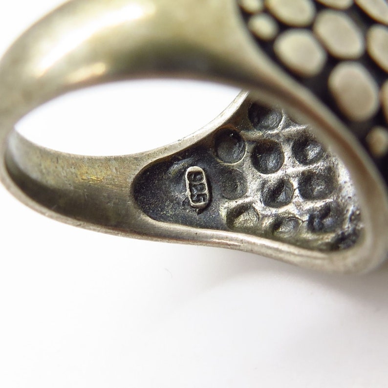 Vtg 925 Sterling Silver Marcasite Gemstone Wide Granulated Ring Size 8