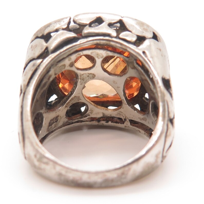 925 Sterling Silver Large Cognac CZ Modernist Ring Size 5 34