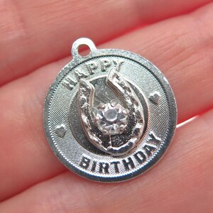 JEANOR 925 Sterling Silver Vintage Rhinestone Happy Birthday Charm Pendant