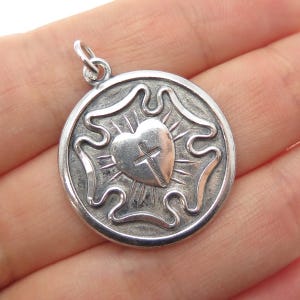 925 Sterling Silver Antique Art Deco I Am A Lutheran Rose Oxidized