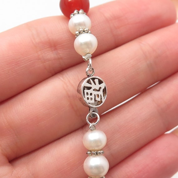 925 Sterling Silver Vintage Real Pearl and Agate … - image 6