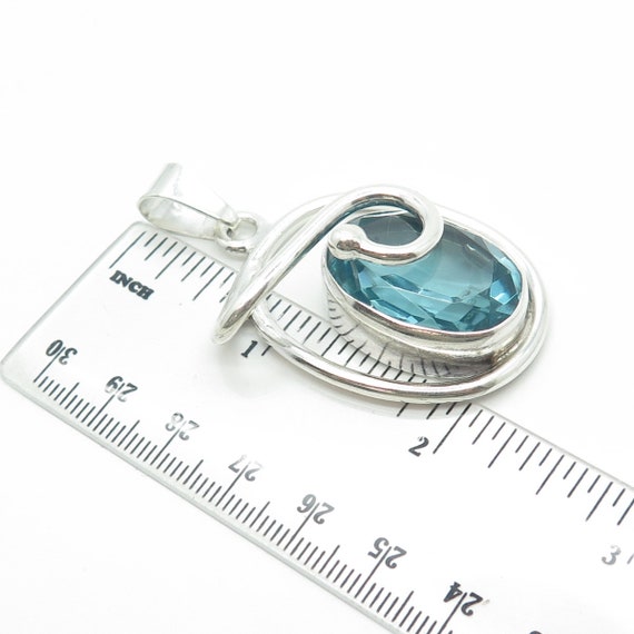 925 Sterling Silver Vintage Blue Glass Modernist … - image 3