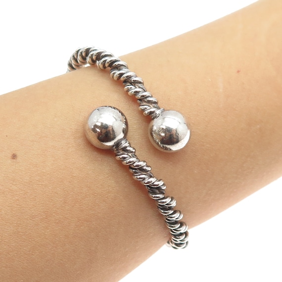 925 Sterling Silver Vintage Twisted Cuff Bracelet… - image 1