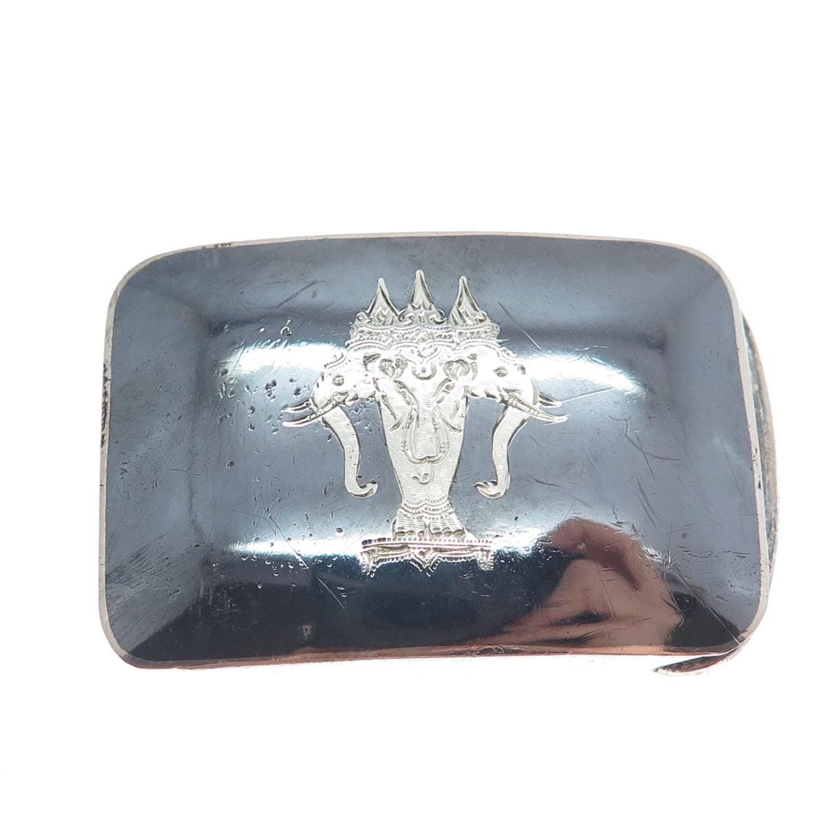 Vintage Siam‎ Niello sterling belt Buckle ALEX & CO. 925 Sterling Silver Antique Siam Niello Elephant  main image 3
