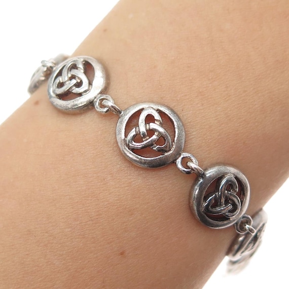 SG SEA GEMS Sterling Silver Vintage Celtic Trinity Knot Oxidized Bracelet 7.5"