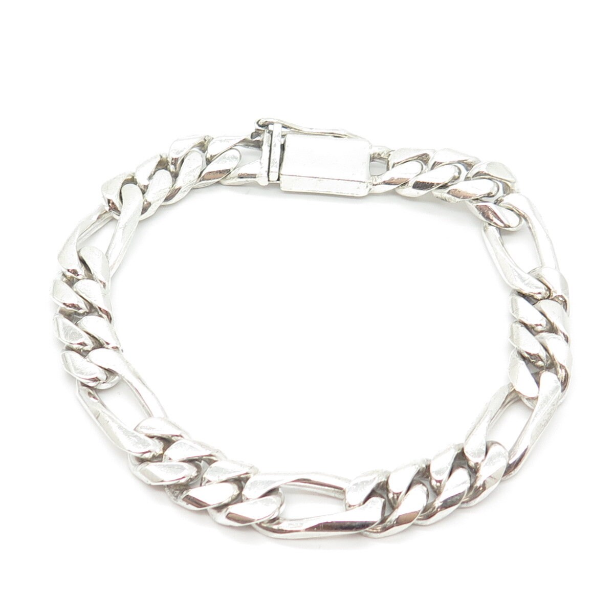 925 Sterling Silver Vintage Mexico Figaro Link Bracelet 8.5