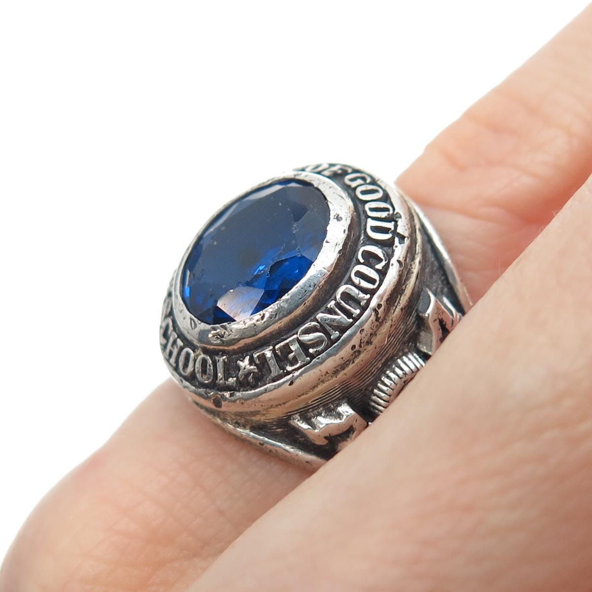 925 Sterling Vintage 1974 Blue C Z Our Lady of Good Counsel School