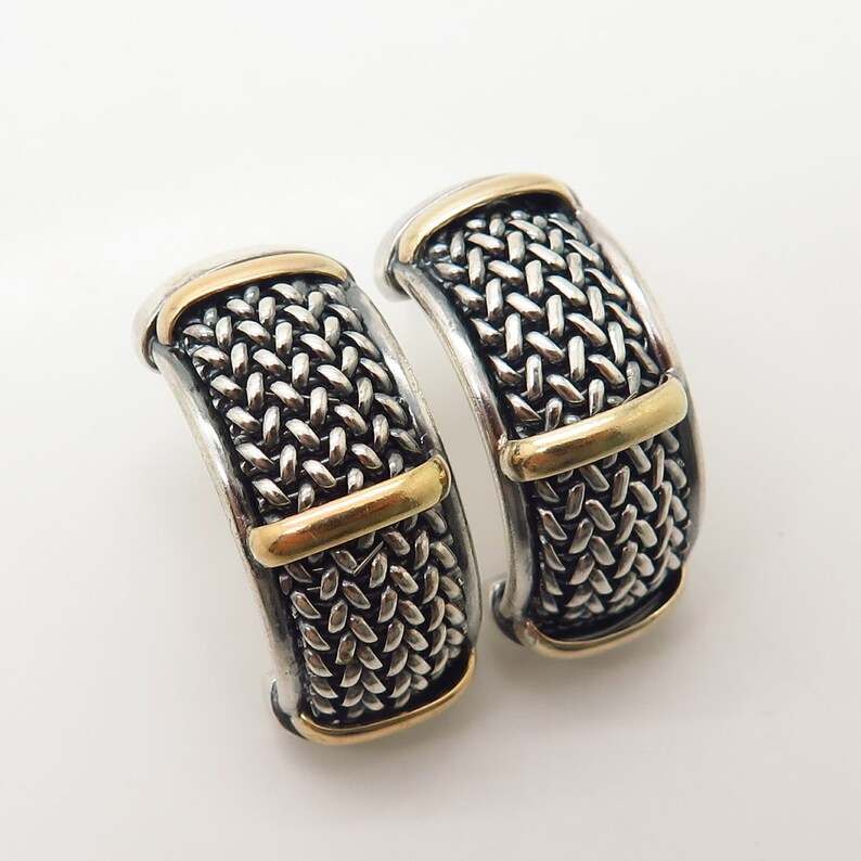 925 Sterling Silver 18K Italy Woven Design Earrings
