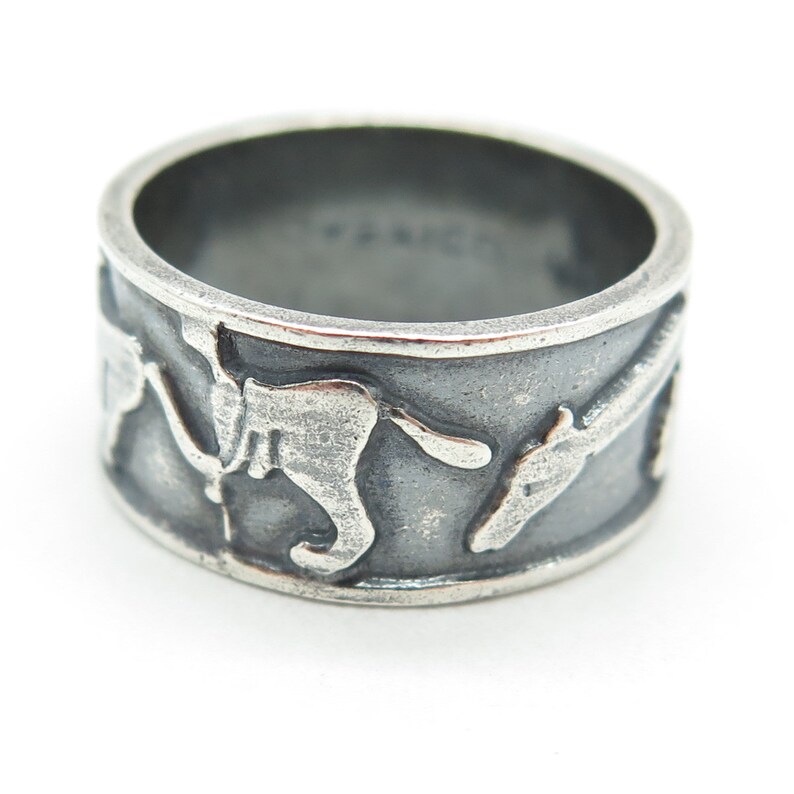925 Sterling Silver Vintage Mexico Rhinoceros Camel Horse Band Ring