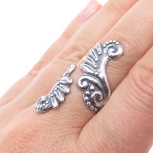 925 Sterling Silver Vintage Mexico Angel Wings Adjustable Oxidized Ring Size 9 image 2