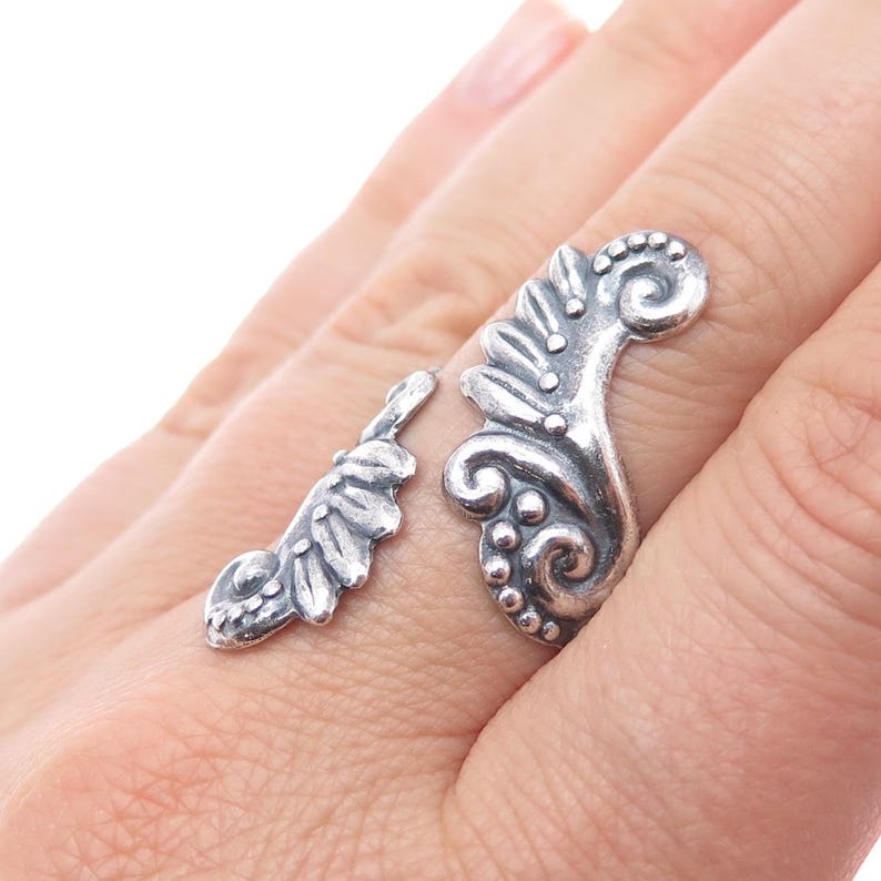925 Sterling Silver Vintage Mexico Angel Wings Adjustable Oxidized Ring Size 9 image 2