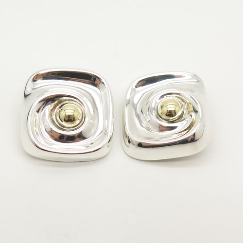 925 Sterling Silver 2-Tone Vintage Mexico shops Swirl Hollow Clip On Earrings