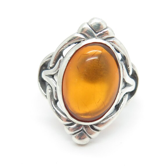 925 Sterling Silver Vintage Real Amber Knot Ring … - image 3