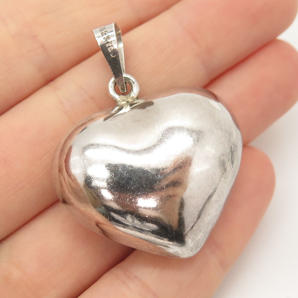 925 Sterling Silver Vintage Mexico Harmony Puffy Heart Design Pendant 