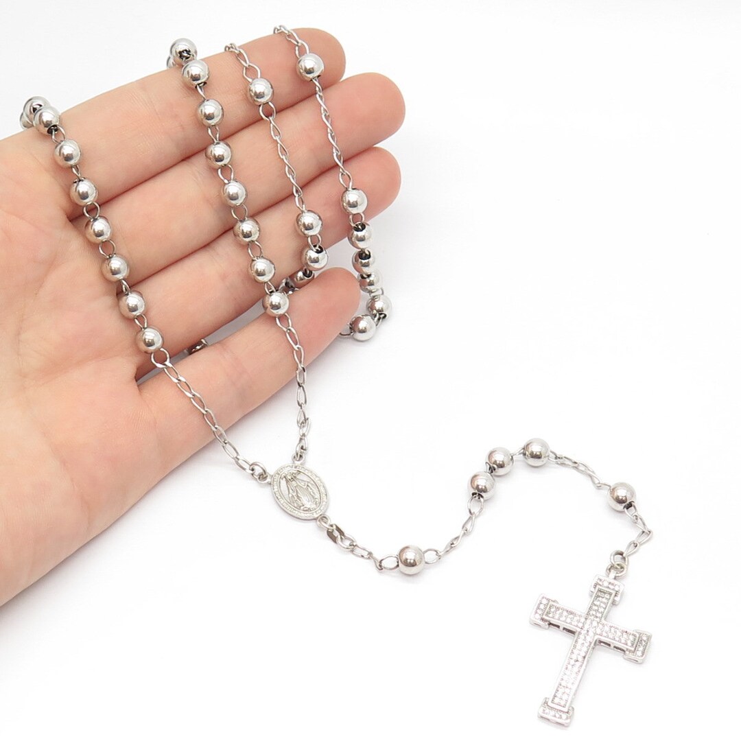 925 Sterling Silver Vintage C Z Cross and St. Mary Pendant