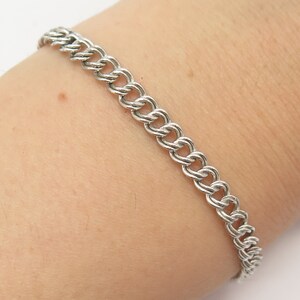 925 Sterling Silver Vintage Double Cable Link Bracelet 7&quot;