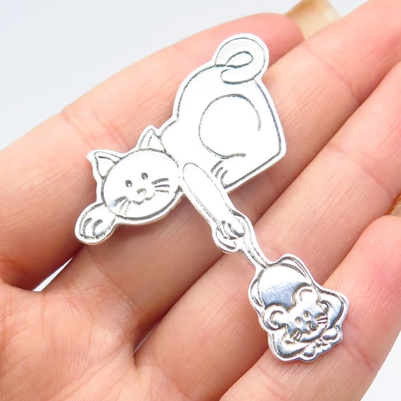 925 Sterling Silver Vintage Mexico Cat and Mouse … - image 1