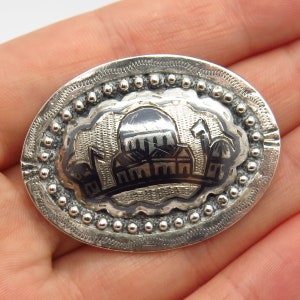 925 Sterling Silver Antique Nielo City Skyline Design Pin Brooch