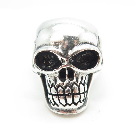 925 Sterling Silver Vintage Skull Biker Ring Size… - image 3