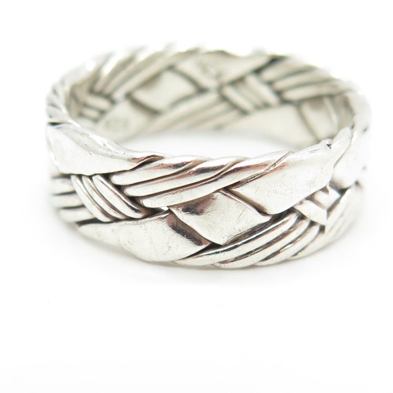 925 Sterling Silver Vintage Mexico Wicker Band Ri… - image 4