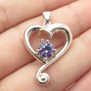 925 Sterling Silver Vintage Lavender C Z Open Heart Pendant