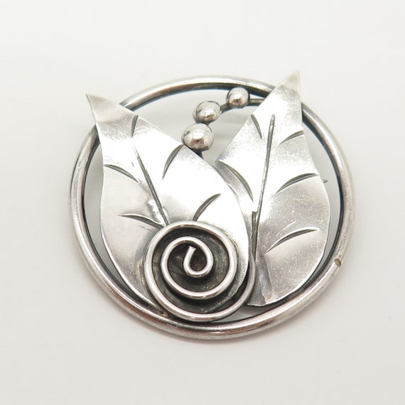 925 Sterling Silver Vintage Grape Leaf Design Pin… - image 5