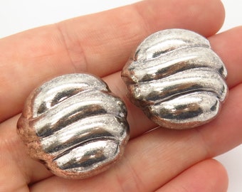 925 Sterling Silver Vintage Mexico Curved Design Hollow Clip On Earrings