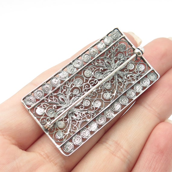 835 Silver Vintage Filigree Pin Brooch - image 2