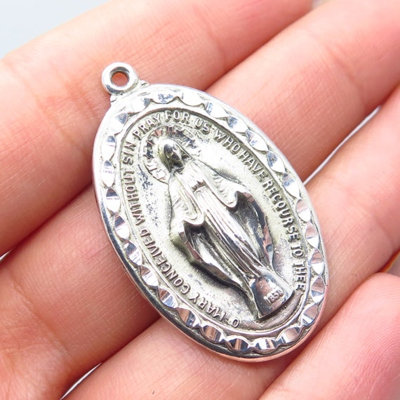 Mary Miraculous Medal Charm Pendant 925 Sterling Silver Vintage Old Stock St Mary Miraculous Medal Charm Pendant 925 Sterling Silver Vintage Old Stock St