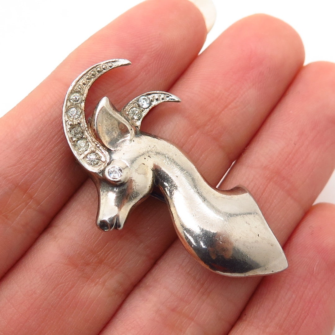 925 Sterling Silver Vintage Rhinestone Doe Deer Design Pin Brooch Etsy
