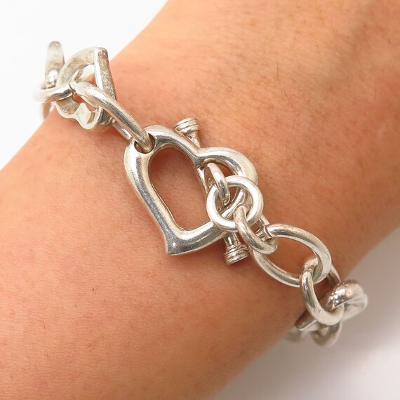 925 Sterling Silver Toggle Clasp Heart Link Bracelet 6 | Etsy