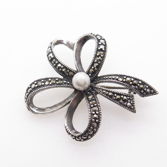 925 Sterling Silver Vintage Real Pearl and Marcas… - image 7