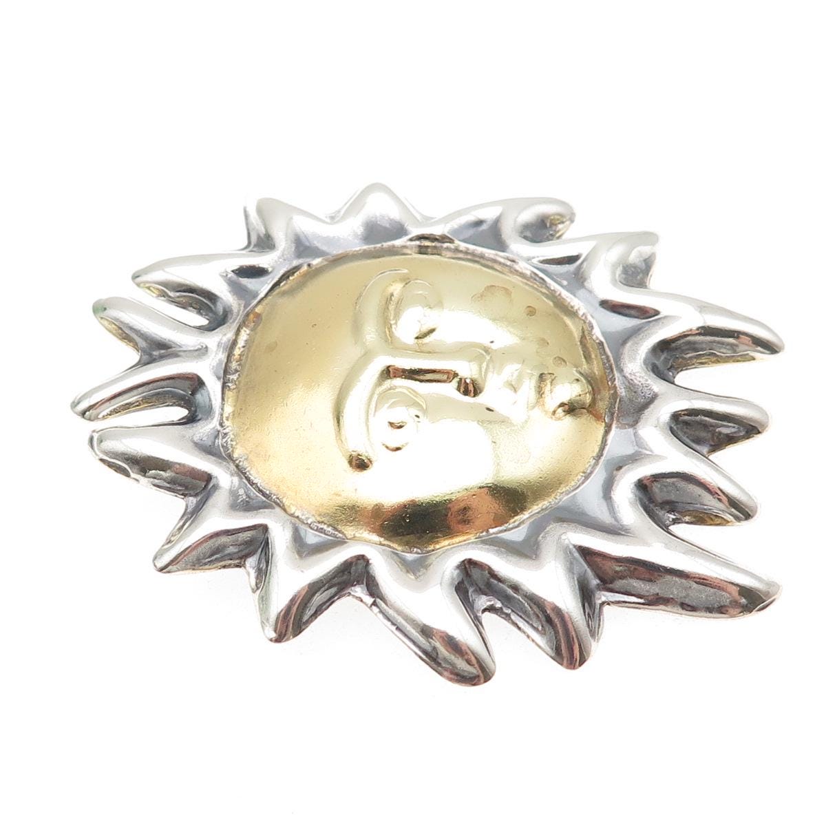 Sun Face Pin 925 Sterling Silver 2-tone Vintage Mexico Sun Face Pin Brooch - Etsy