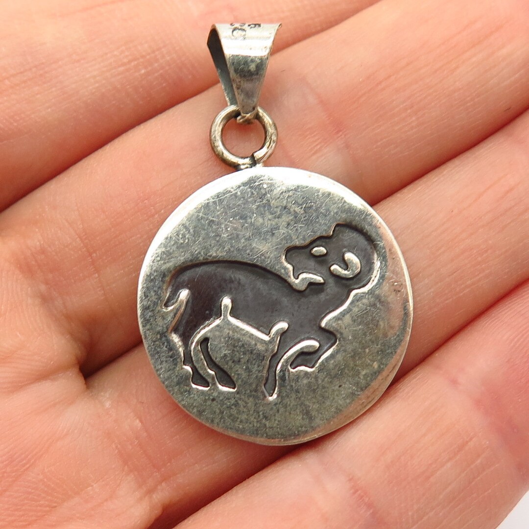925 Sterling Silver Vintage Mexico Aries Zodiac Sign Round - Etsy