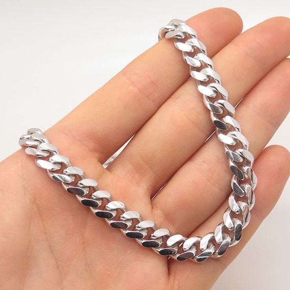 vintage◯Italy silver short necklace◯925 925 Sterling Silver Vintage Italy Cuban Chain Necklace 20