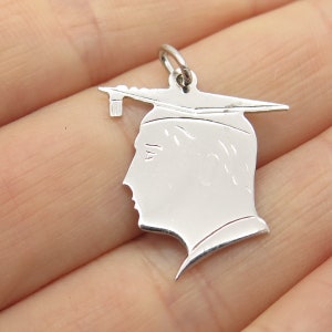 925 Sterling Silver Vintage Geronimo Man in Graduation Hat Pendant