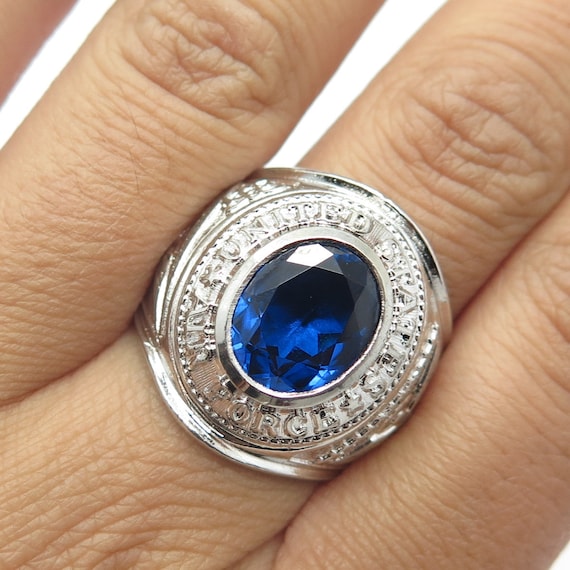 925 Sterling Silver Antique Art Deco PRIDE Blue Glass U.S.