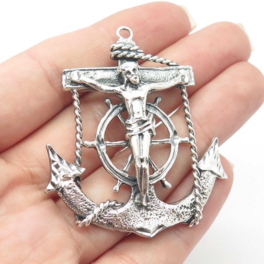925 Sterling Silver Vintage Crucifix Cross Anchor Pendant - Etsy