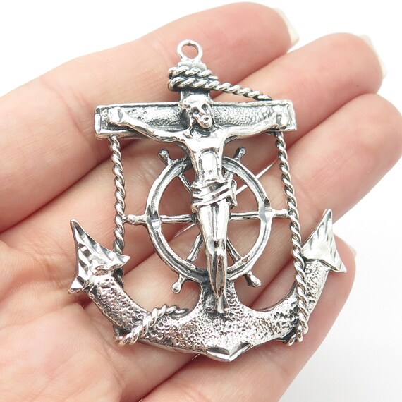 925 Sterling Silver Vintage Crucifix Cross Anchor Pendant Etsy