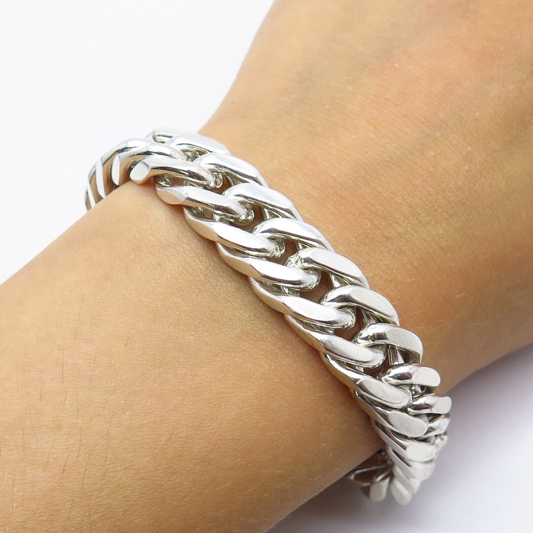 925 Sterling Silver Vintage Mexico Heavy Cable Link Bracelet