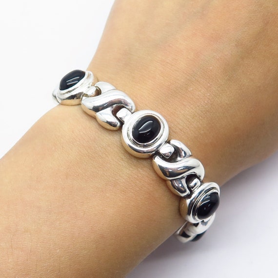 925 Sterling Silver Vintage Italy Real Black Onyx… - image 1