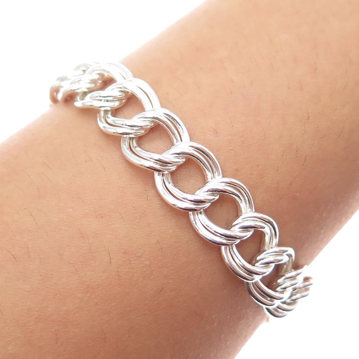 925 Sterling Silver Vintage Italy Double Curb Link Bracelet 7.25
