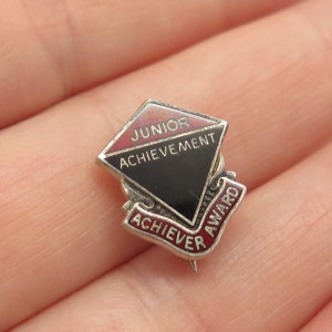 925 Sterling Silver Vintage Enamel &quot;Junior Achievement&quot; Award Pin Brooch