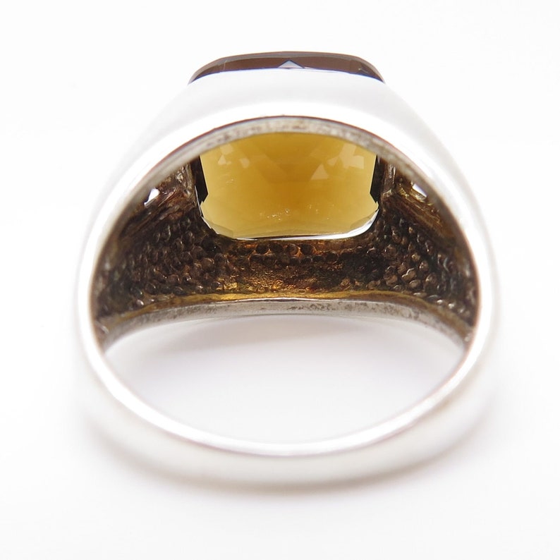 Signed 925 Silver Gold 14K Real Large Dark Citrine Gemstone Ring Size 7 14