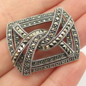 925 Sterling Silver Vintage Judith Jack Real Marcasite Gemstone Pin Brooch